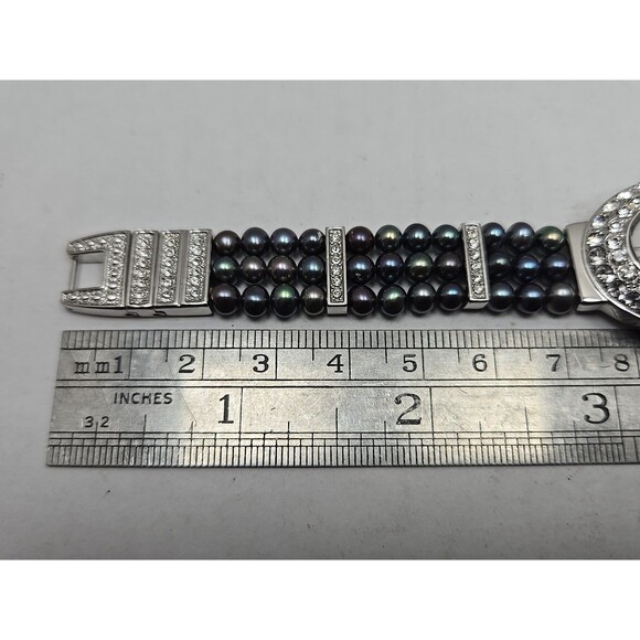 Croton Womens Iridescent Black Pearl Watch Crystal Pave Bracelet New Battery - Picture 9 of 10